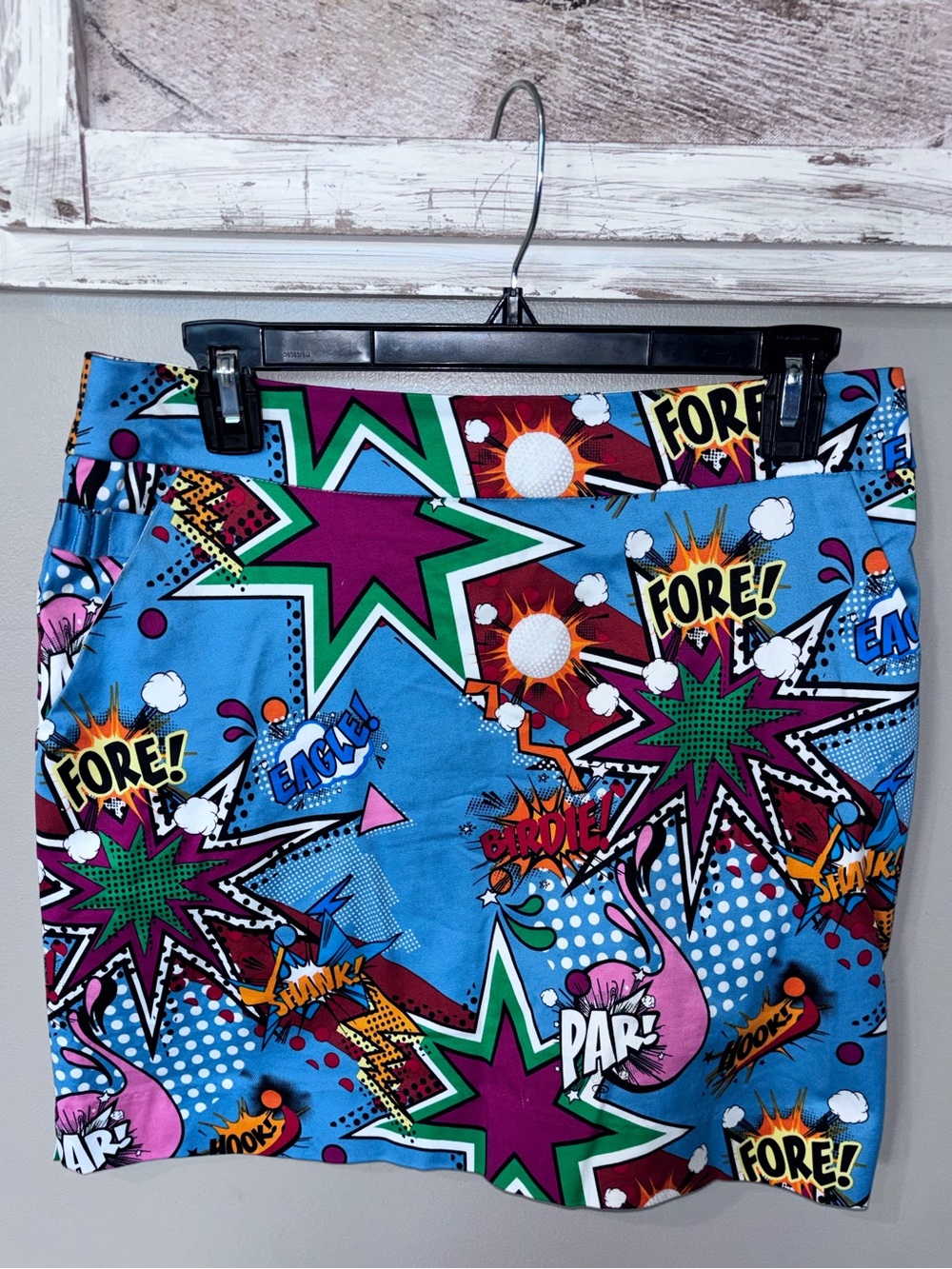 Royal & Awesome Women’s Sz 12 Golf Skort Cartoon Blue Comic Book Golf Fun Preppy